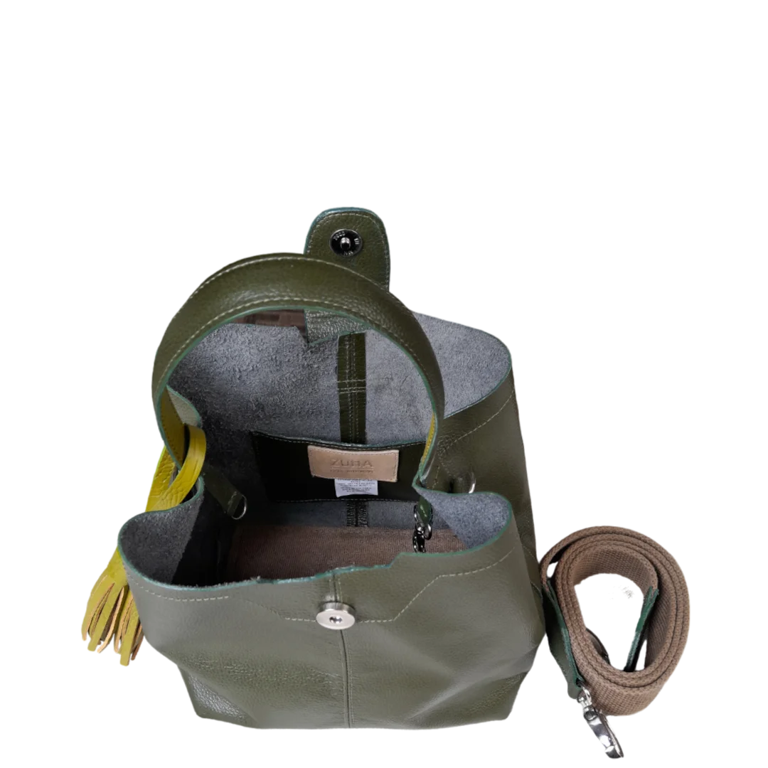 Bolso pequeño en cuero para mujer Lucia verde aceituna