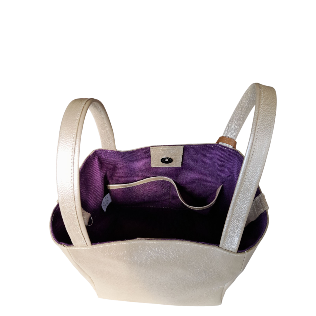 Bolso cuero mujer oro con piel al pelo