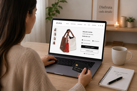 Mujer comprando un bolso por internet