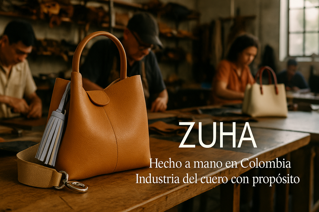 Foto del taller de ZUHA con un bolso miel