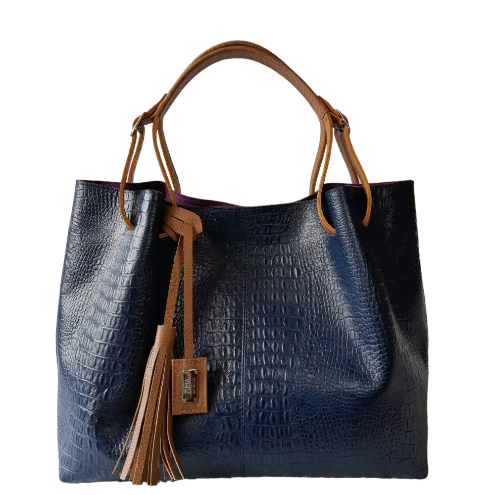 Bolso en cuero para mujer reptil azul oscuro