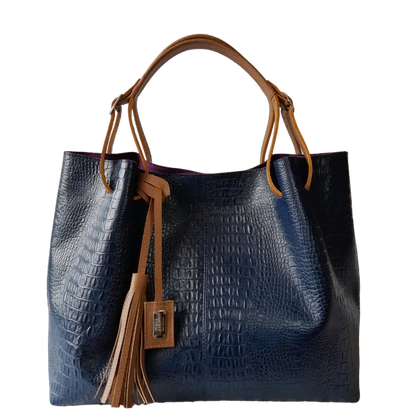 Bolso en cuero para mujer reptil azul oscuro