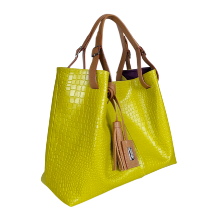Bolso en cuero mujer reptil verde limon