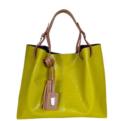 Bolso en cuero para mujer repttil verde limon