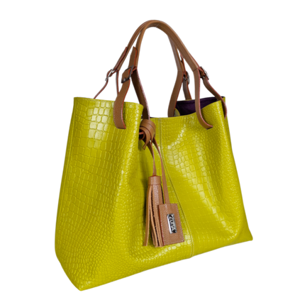Bolso en cuero mujer reptil verde limon 