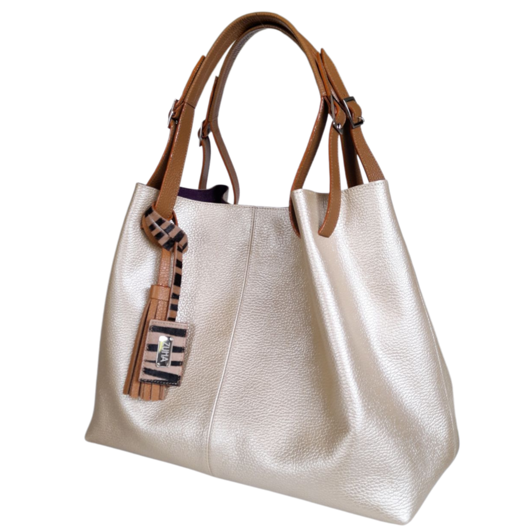 Bolso en cuero para mujer color oro