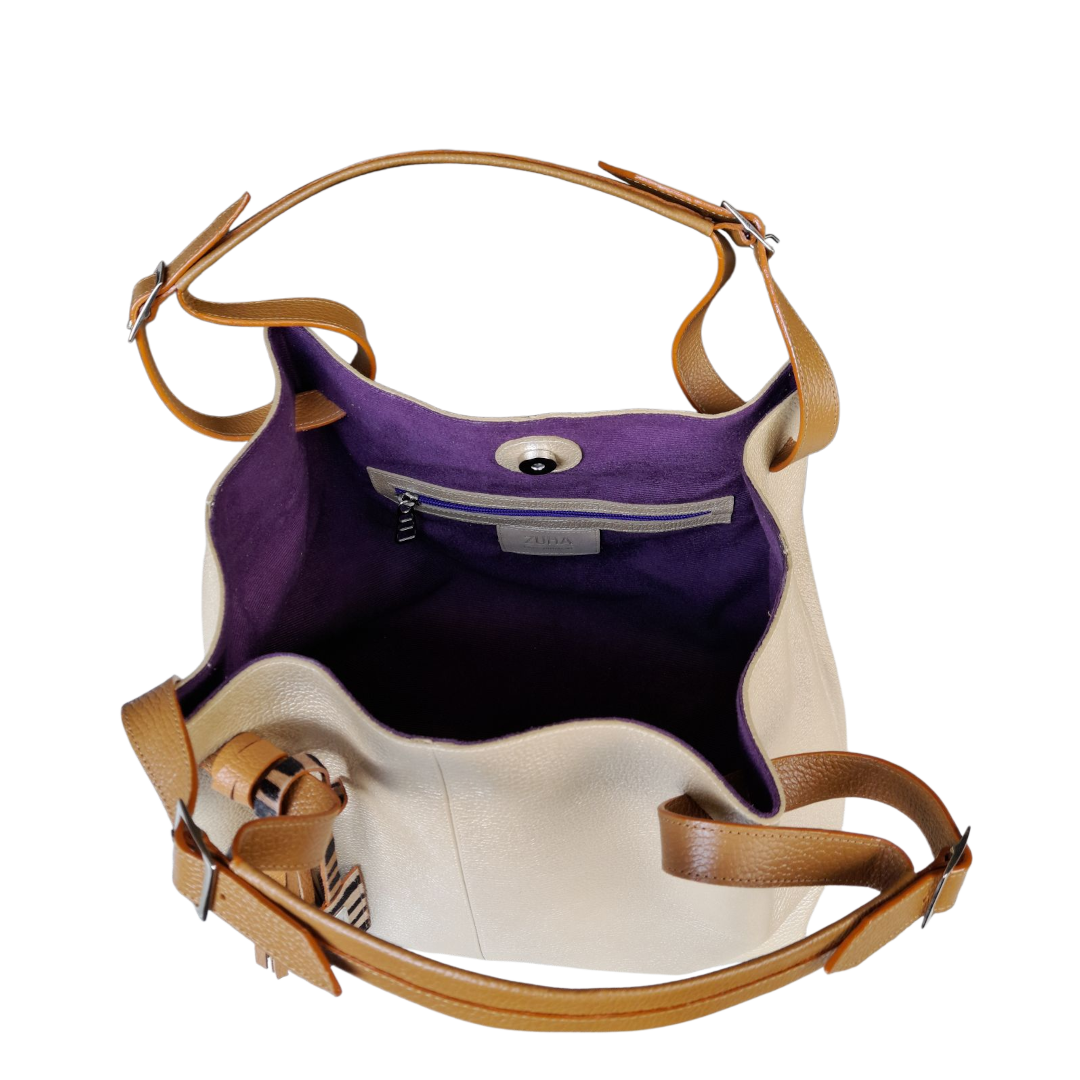 Bolso en cuero para mujer color oro adentro