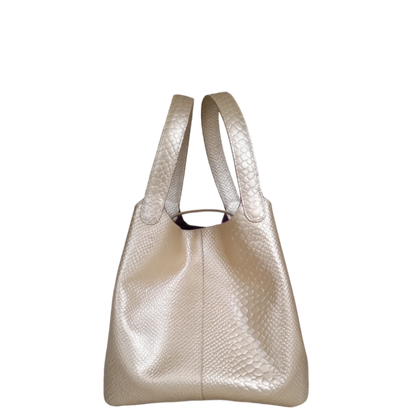 Bolso en cuero para mujer anaconda oro peltre