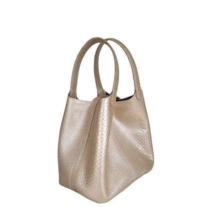 Bolso en cuero para mujer anaconda oro peltre