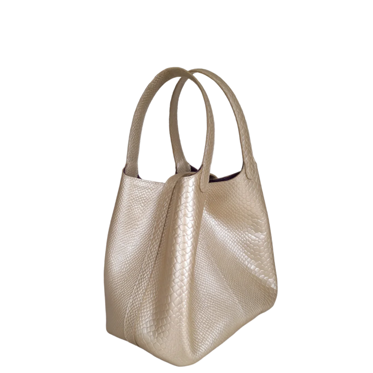 Bolso en cuero para mujer anaconda oro peltre