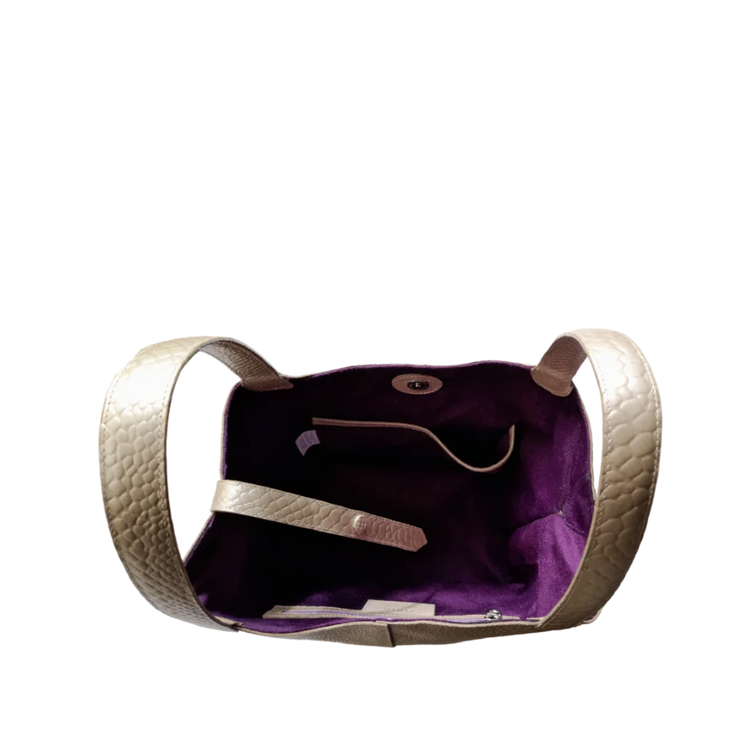 Bolso en cuero para mujer anaconda oro peltre