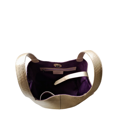 Bolso en cuero para mujer anaconda oro peltre