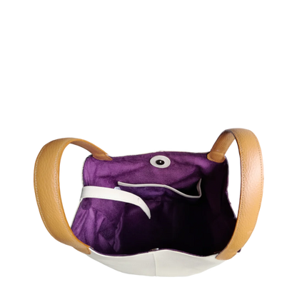 Bolso en cuero para mujer color taupe y talco vista interior