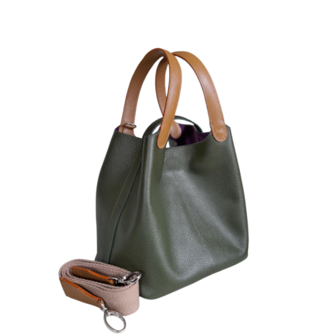 Bolso en cuero para mujer verde aceituna