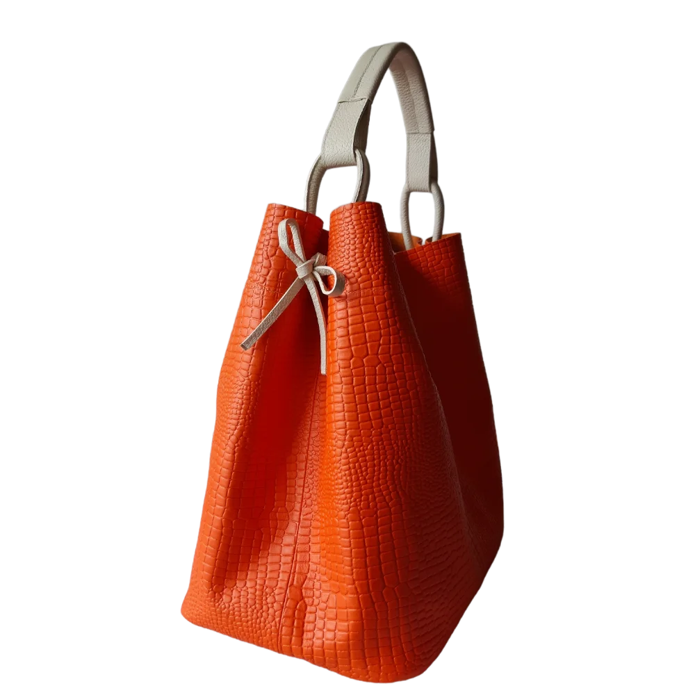 Bolso en cuero para mujer Aubrey Reptil Naranja