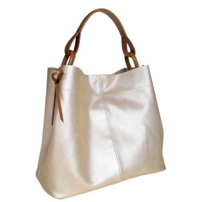 Bolso en cuero para mujer color oro claro