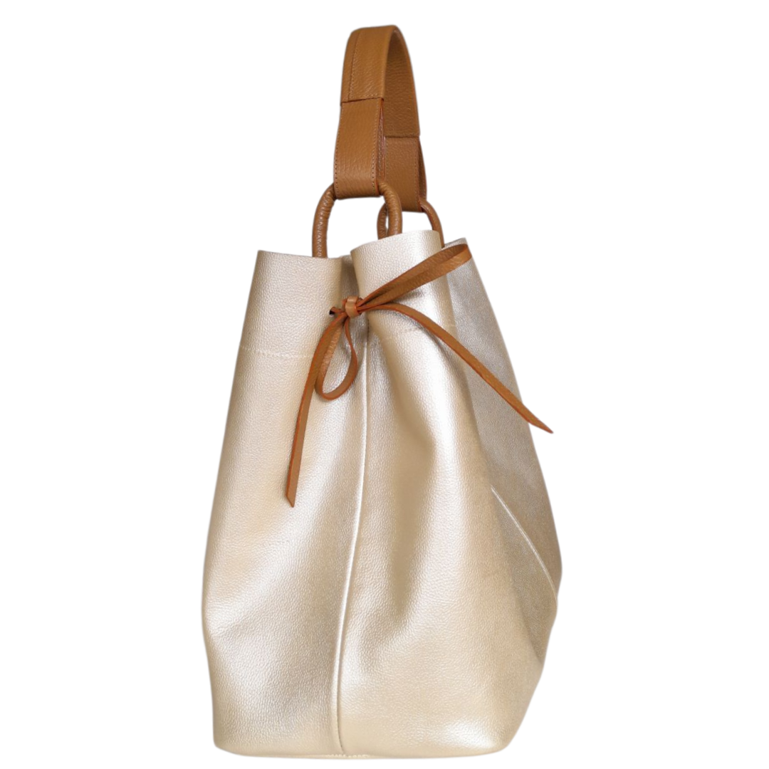 Bolso en cuero para mujer color oro claro