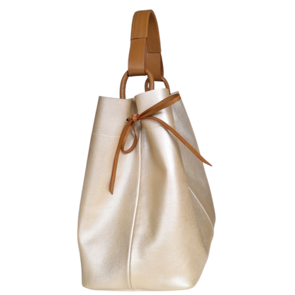 Bolso en cuero para mujer color oro claro
