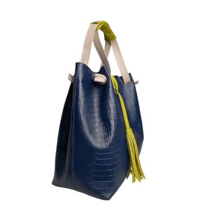 Bolso en cuero para mujer Eleanor Reptil azul oscuro