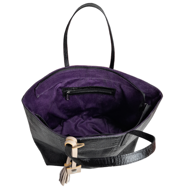 Bolso en cuero para mujer reptil negro 