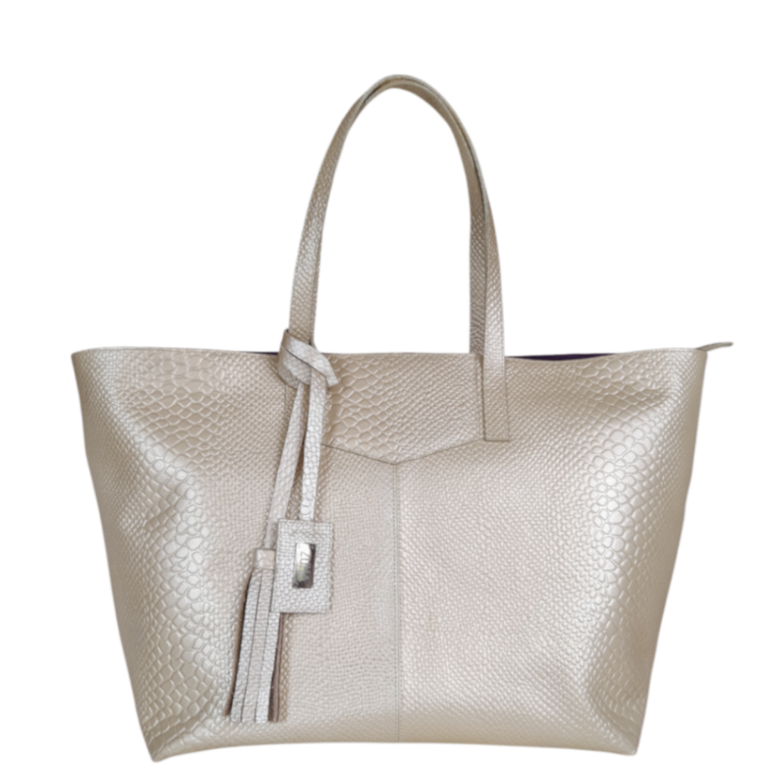 Bolso en cuero para mujer anaconda oro peltre frente