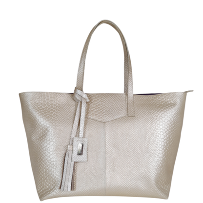 Bolso en cuero para mujer anaconda oro peltre frente