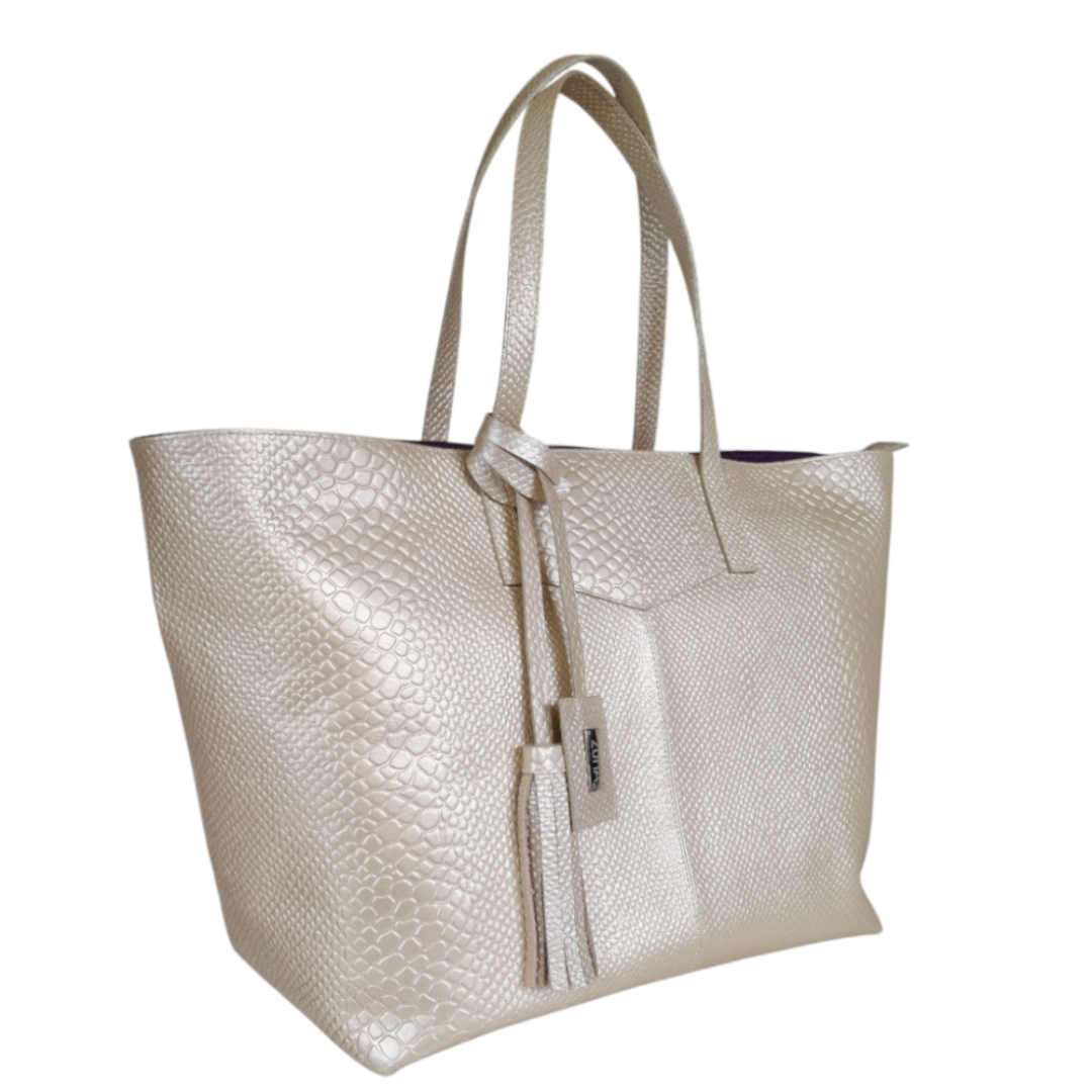 Bolso en cuero para mujer anaconda oro peltre