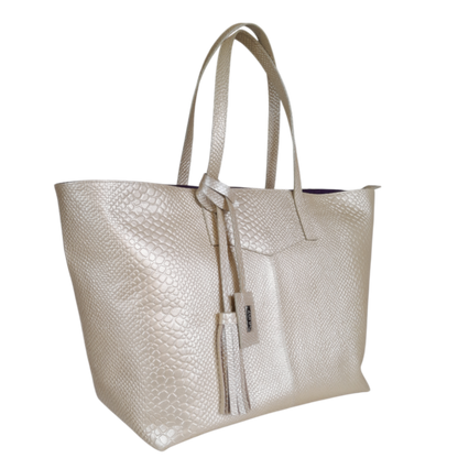Bolso en cuero para mujer anaconda oro peltre