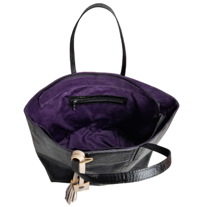 Bolso en cuero mujer reptil negro interior