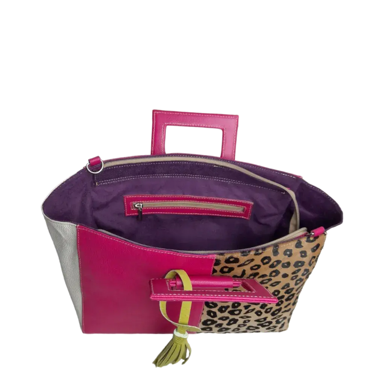 Bolso en cuero para mujer Sabrina Fucsia con piel al pelo