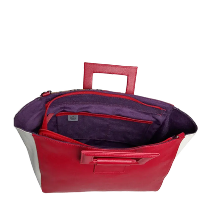 Bolso en cuero para mujer color rojo con jaguar miel con negro