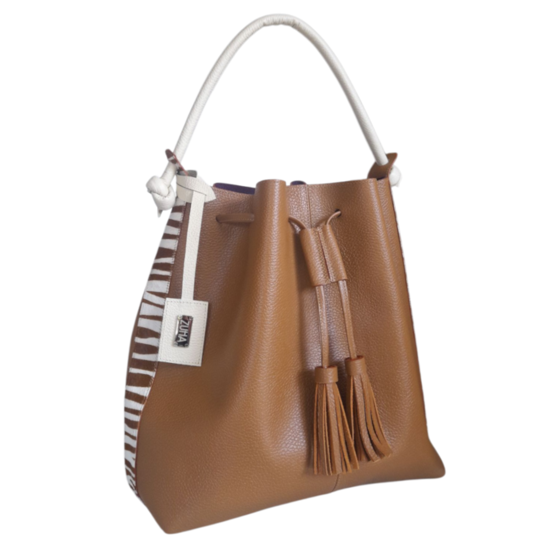 Bolso en cuero para mujer color miel