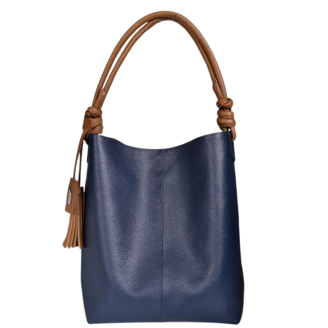 Bolso en cuero para mujer azul con miel