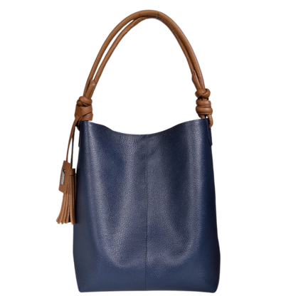 Bolso en cuero para mujer azul con miel