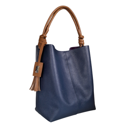 Bolso en cuero para mujer azul oscuro