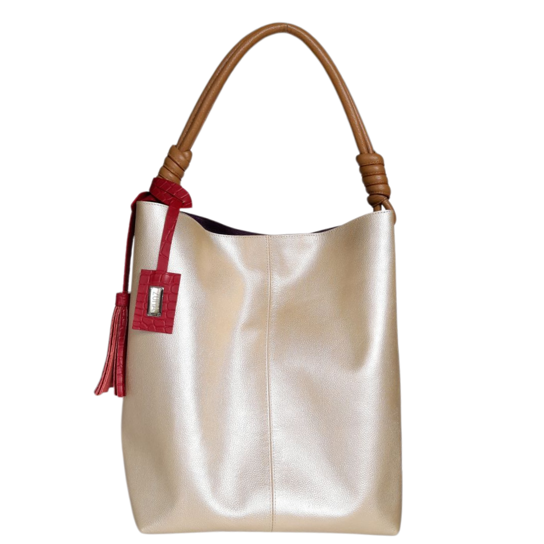 Bolso en cuero para mujer color oro