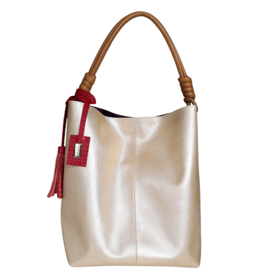 Bolso en cuero para mujer color oro