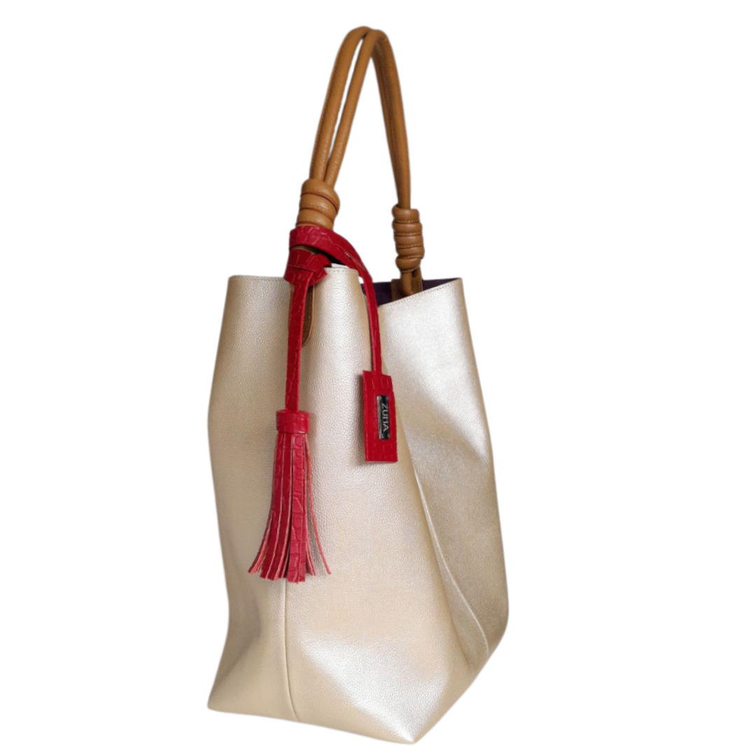 Bolso en cuero para mujer color oro