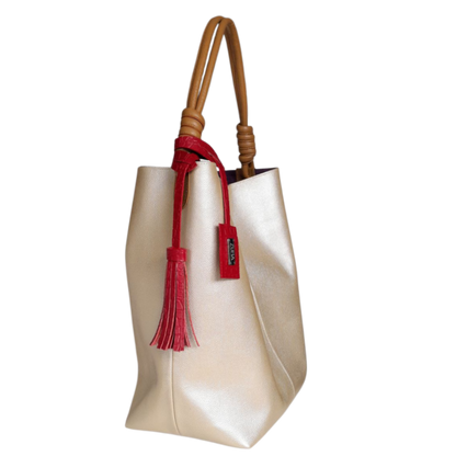 Bolso en cuero para mujer color oro