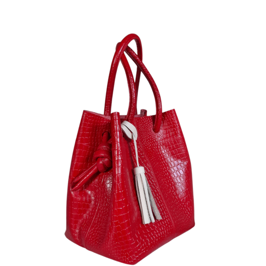Bolso en cuero para mujer reptil rojo