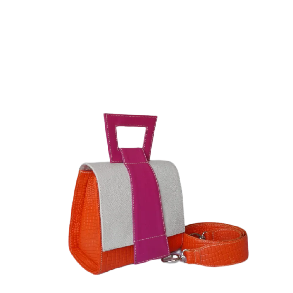 Bolso en cuero para mujer Clara Reptil naranja con talco