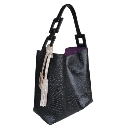 Bolso en cuero para mujer Valentina reptil negro