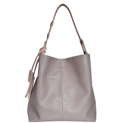 Bolso en cuero para mujer reptil taupe