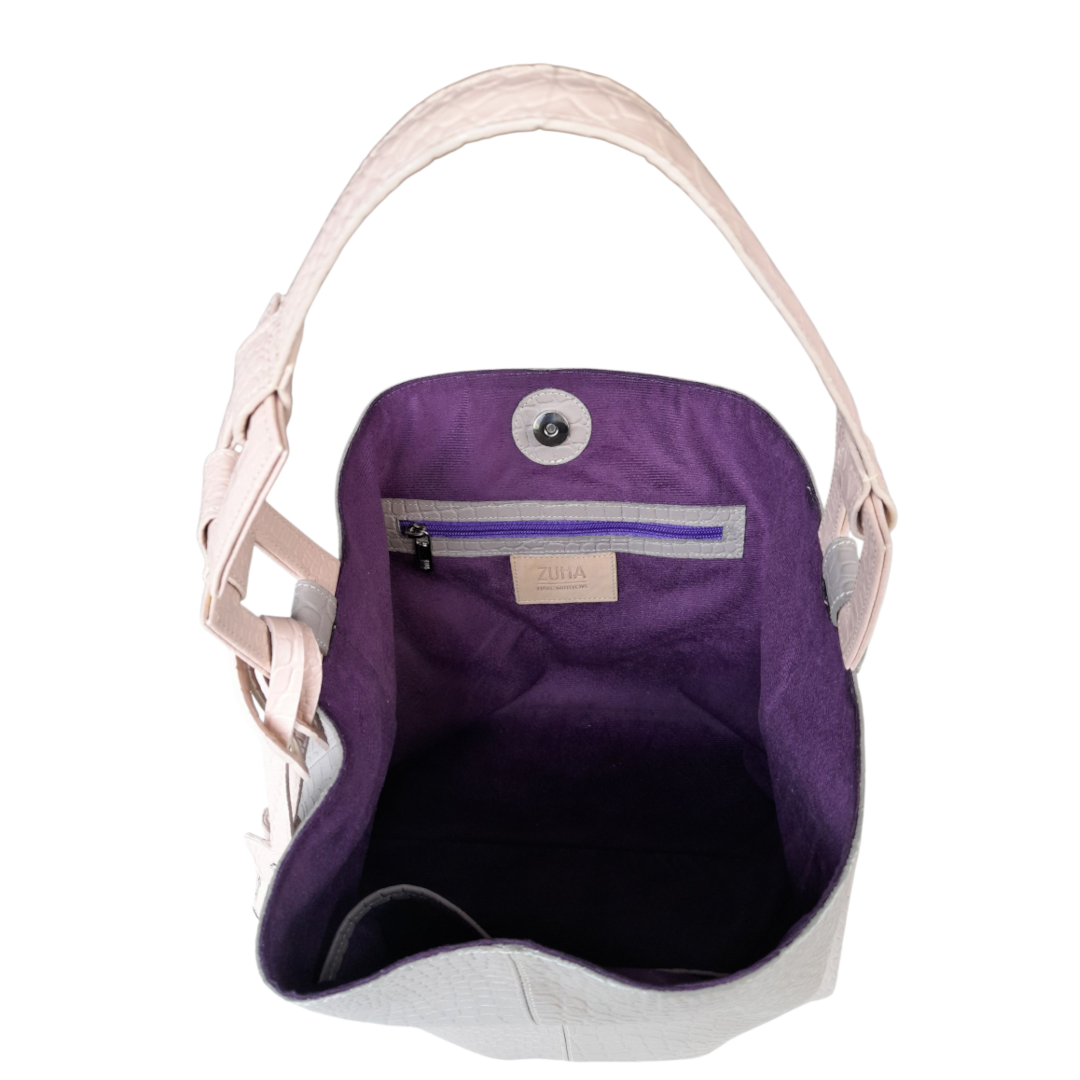 Bolso en cuero para mujer reptil taupe