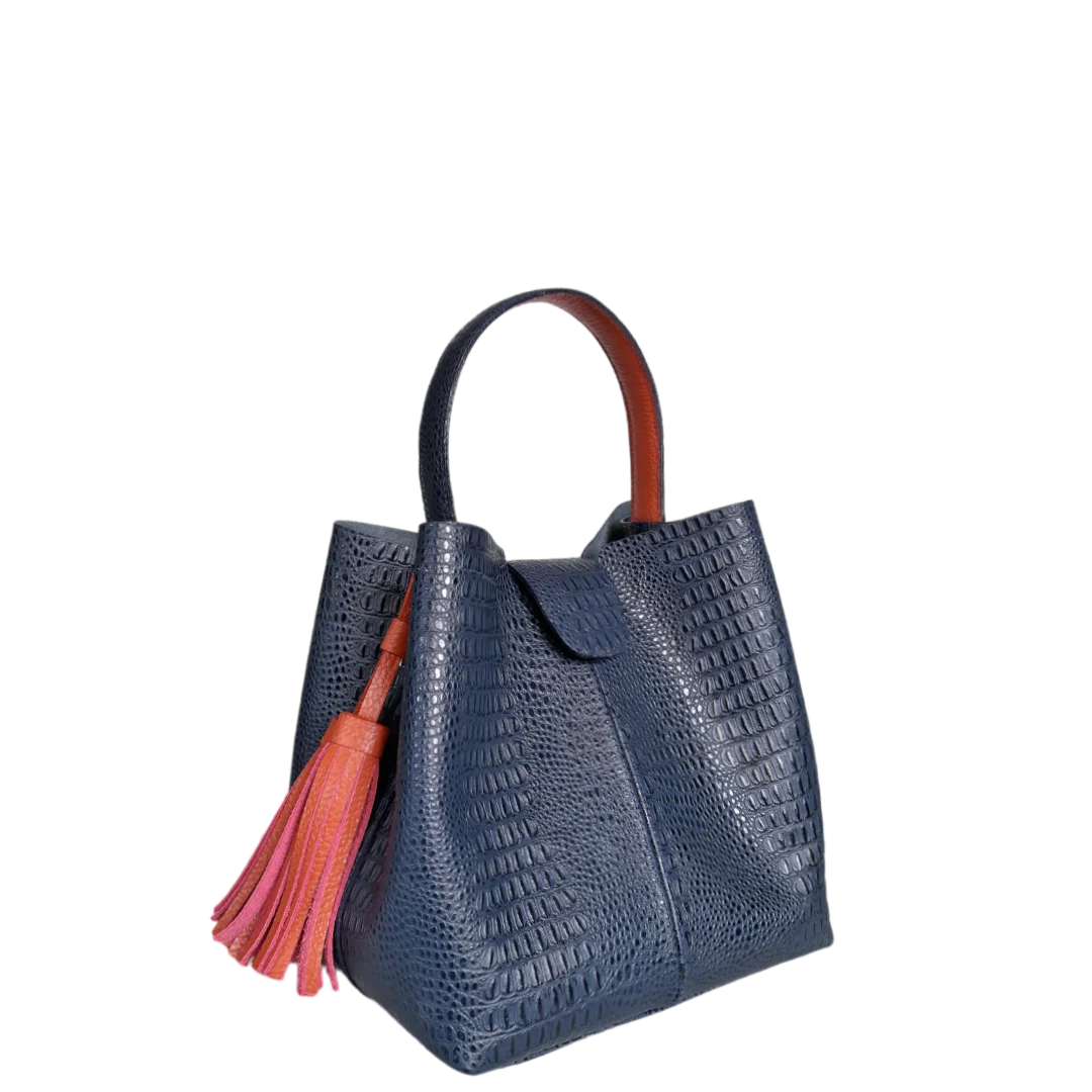 Bolso pequeño en cuero para mujer Lucia lagarto azul oscuro