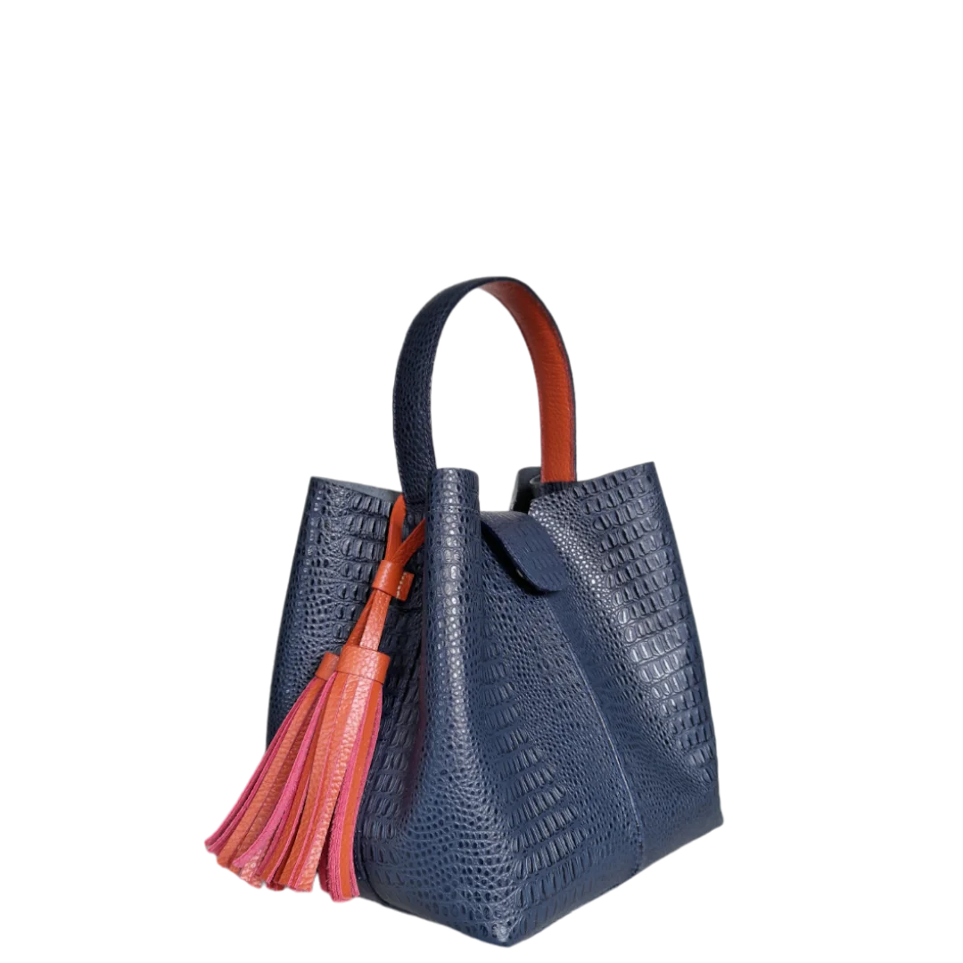 Bolso pequeño en cuero para mujer Lucia lagarto azul oscuro