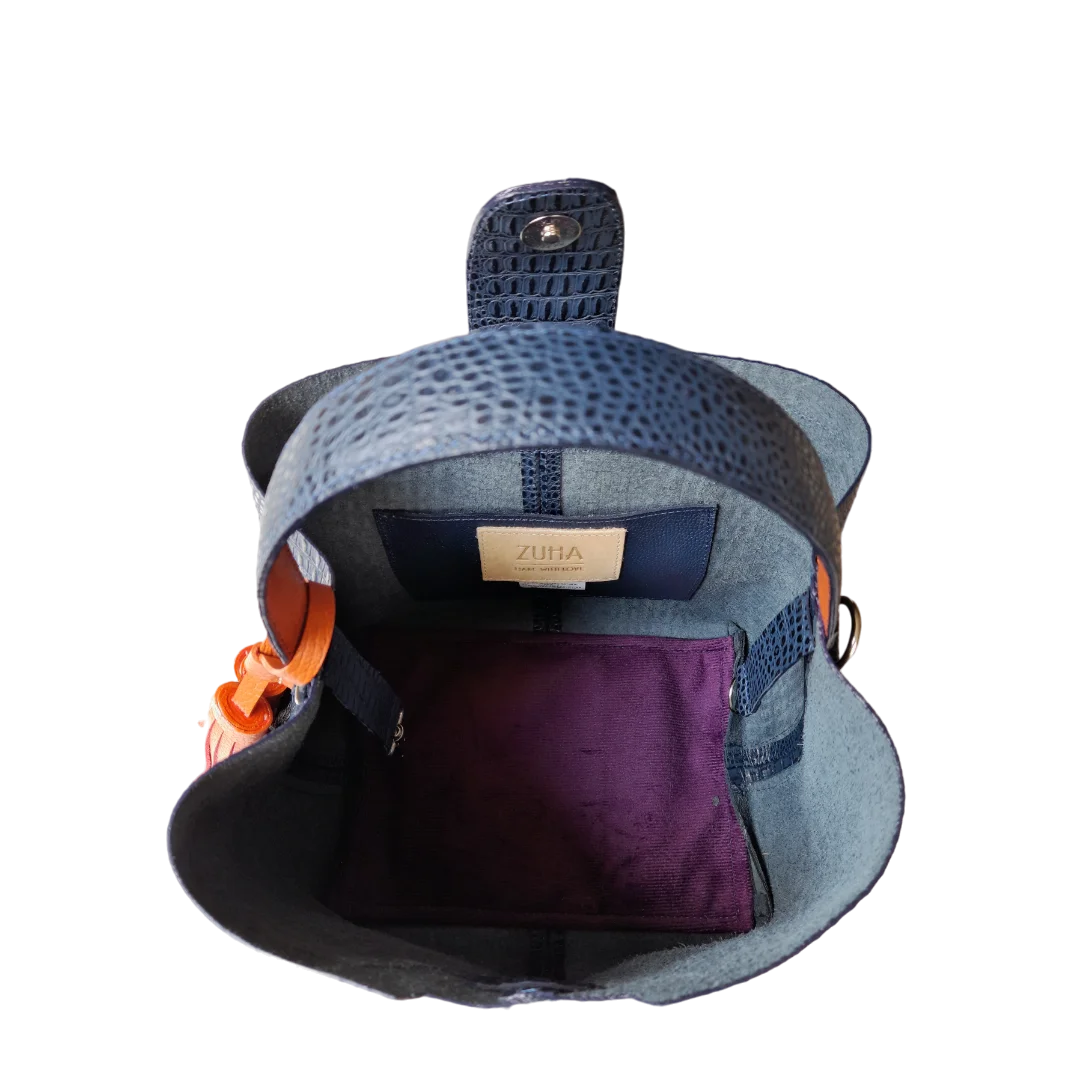 Bolso pequeño en cuero para mujer Lucia lagarto azul oscuro