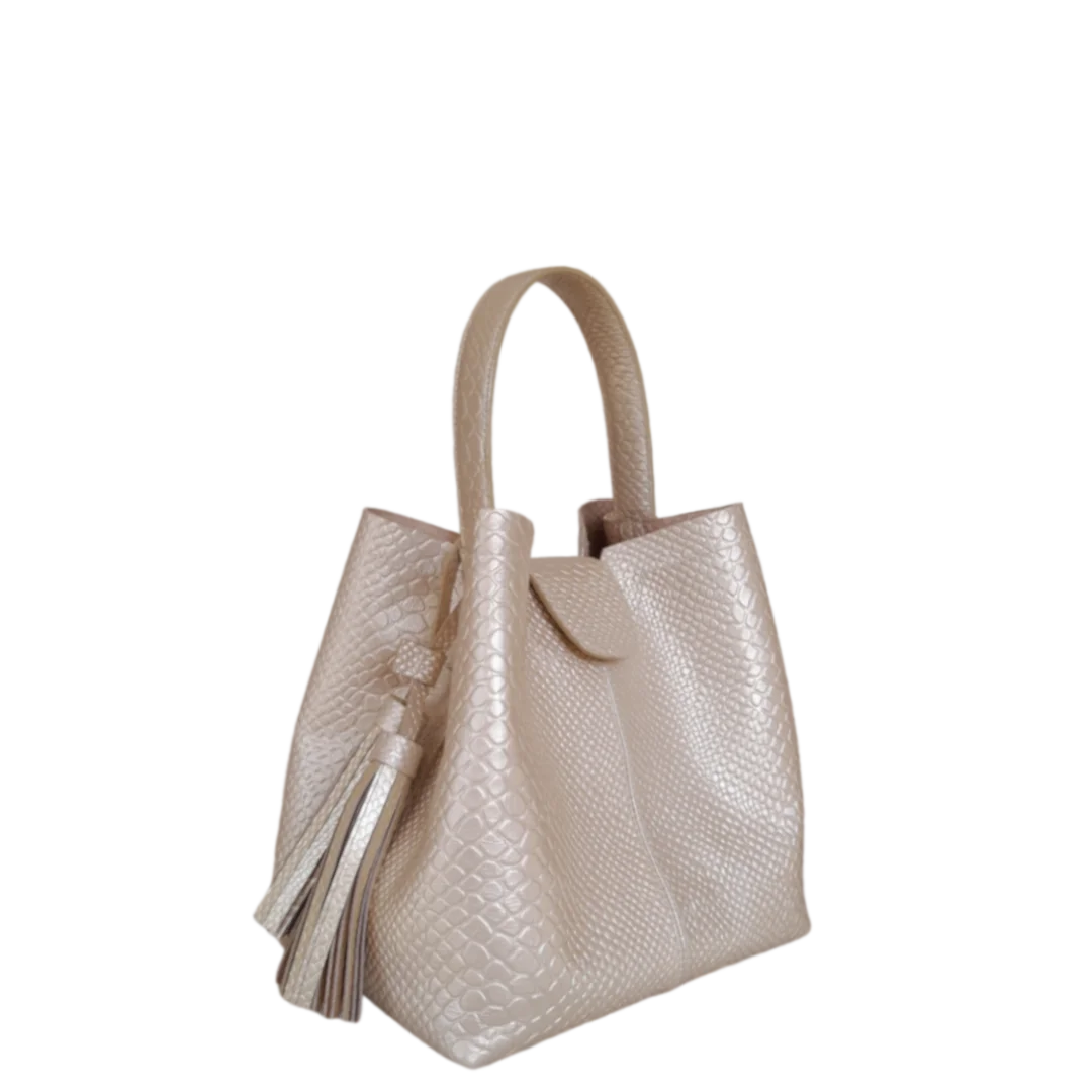 Bolso pequeño en cuero para mujer Lucia anaconda oro peltre