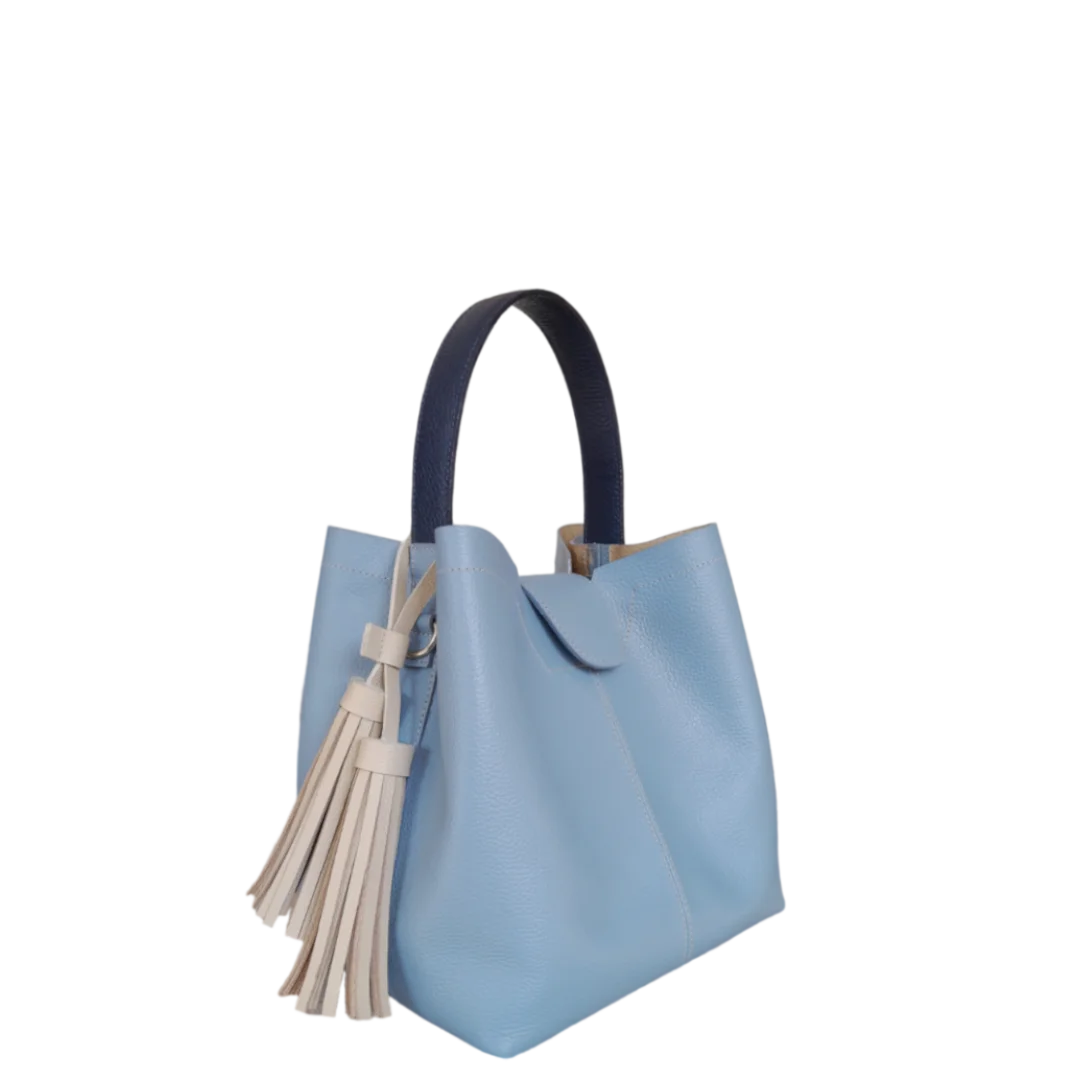 Bolso pequeño en cuero para mujer Lucia azul celeste