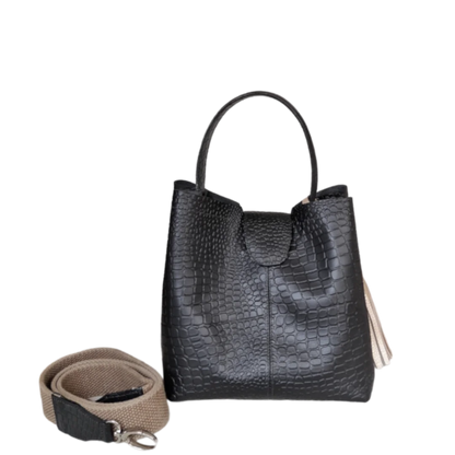 Bolso pequeño en cuero para mujer Lucia reptil negro